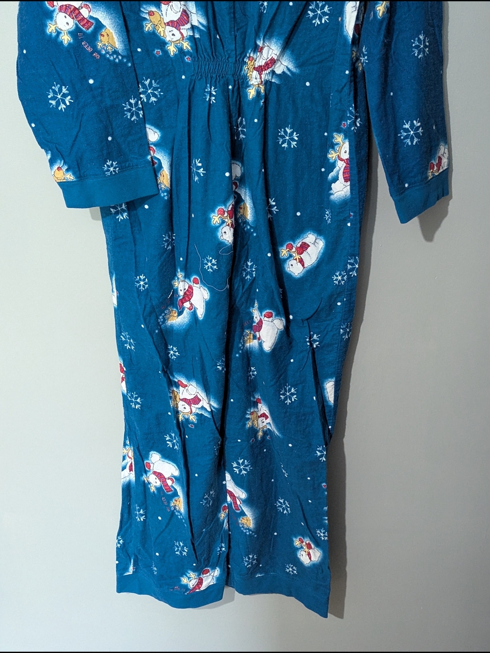 La Senza Vintage Women's Teal Snowman Fleece One-Piece Pajamas Whimsical Holiday - Picture 10 of 16